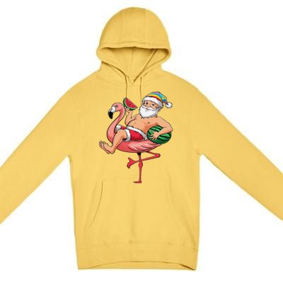 Santa Flamingo Floatie Christmas In July Watermelon Summer Premium Pullover Hoodie