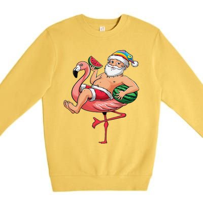 Santa Flamingo Floatie Christmas In July Watermelon Summer Premium Crewneck Sweatshirt