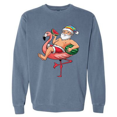 Santa Flamingo Floatie Christmas In July Watermelon Summer Garment-Dyed Sweatshirt