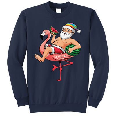 Santa Flamingo Floatie Christmas In July Watermelon Summer Sweatshirt