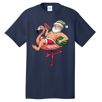 Santa Flamingo Floatie Christmas In July Watermelon Summer Tall T-Shirt