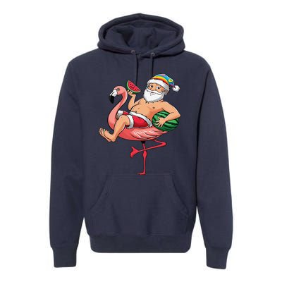 Santa Flamingo Floatie Christmas In July Watermelon Summer Premium Hoodie