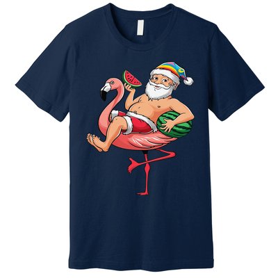 Santa Flamingo Floatie Christmas In July Watermelon Summer Premium T-Shirt