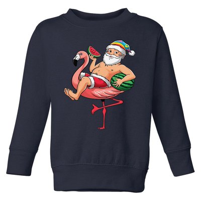 Santa Flamingo Floatie Christmas In July Watermelon Summer Toddler Sweatshirt