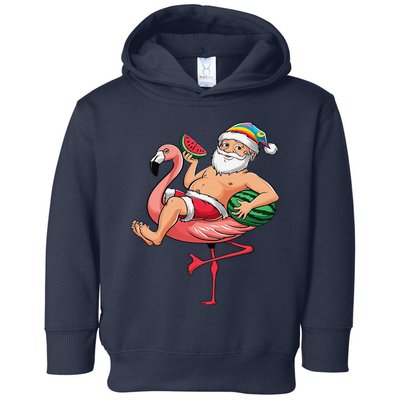 Santa Flamingo Floatie Christmas In July Watermelon Summer Toddler Hoodie