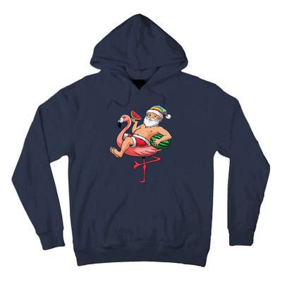 Santa Flamingo Floatie Christmas In July Watermelon Summer Tall Hoodie