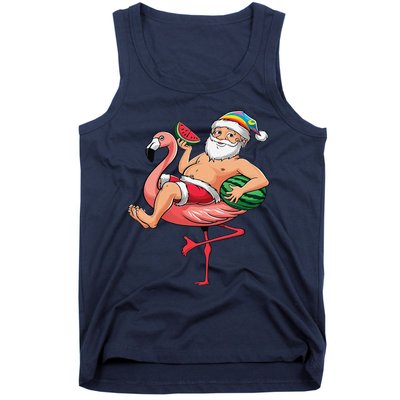 Santa Flamingo Floatie Christmas In July Watermelon Summer Tank Top