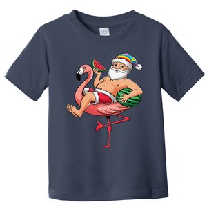 Santa Flamingo Floatie Christmas In July Watermelon Summer Toddler T-Shirt