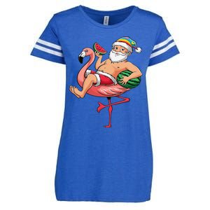 Santa Flamingo Floatie Christmas In July Watermelon Summer Enza Ladies Jersey Football T-Shirt