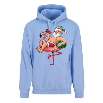 Santa Flamingo Floatie Christmas In July Watermelon Summer Unisex Surf Hoodie