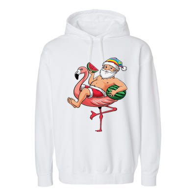 Santa Flamingo Floatie Christmas In July Watermelon Summer Garment-Dyed Fleece Hoodie