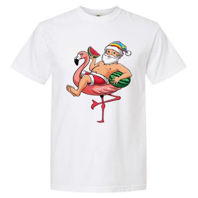 Santa Flamingo Floatie Christmas In July Watermelon Summer Garment-Dyed Heavyweight T-Shirt