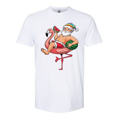 Santa Flamingo Floatie Christmas In July Watermelon Summer Softstyle CVC T-Shirt