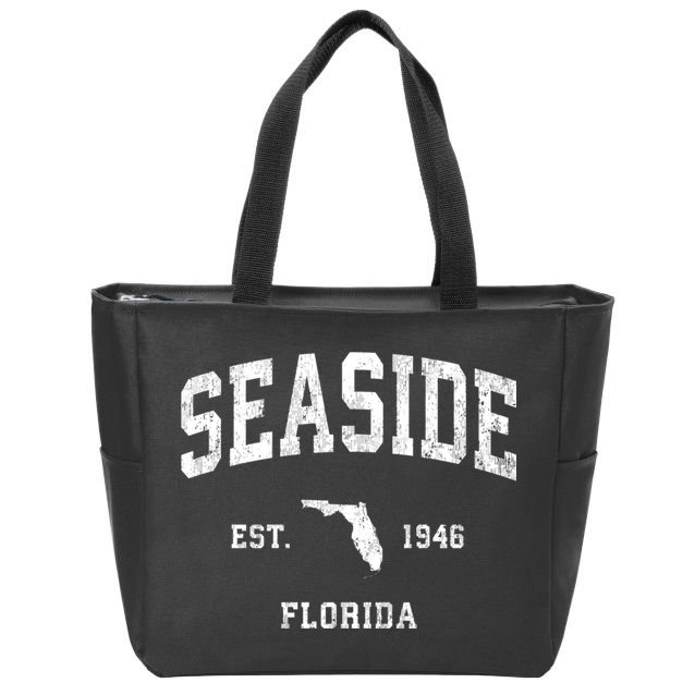 Seaside Florida Fl Vintage Athletic Zip Tote Bag
