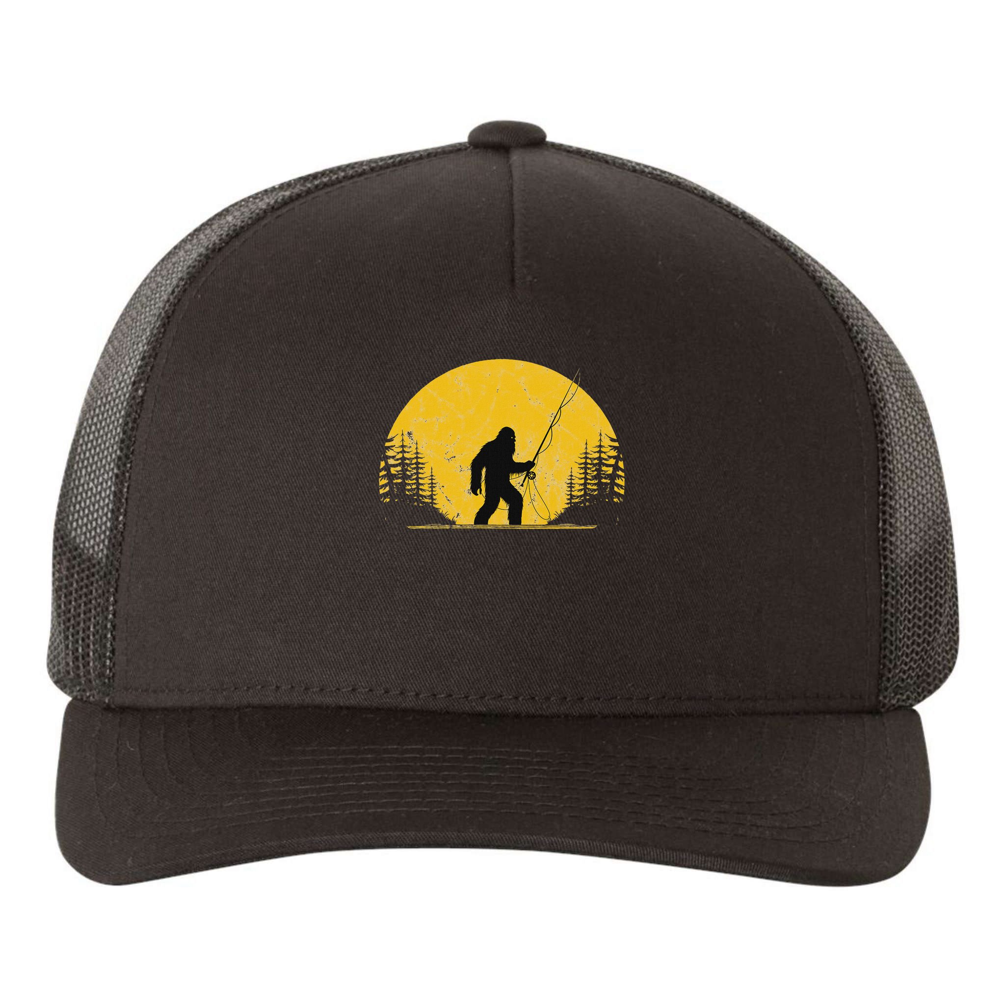 Sasquatch Fly Fishing Vintage Trout Fisherman Funny Yupoong Adult 5-Panel Trucker Hat
