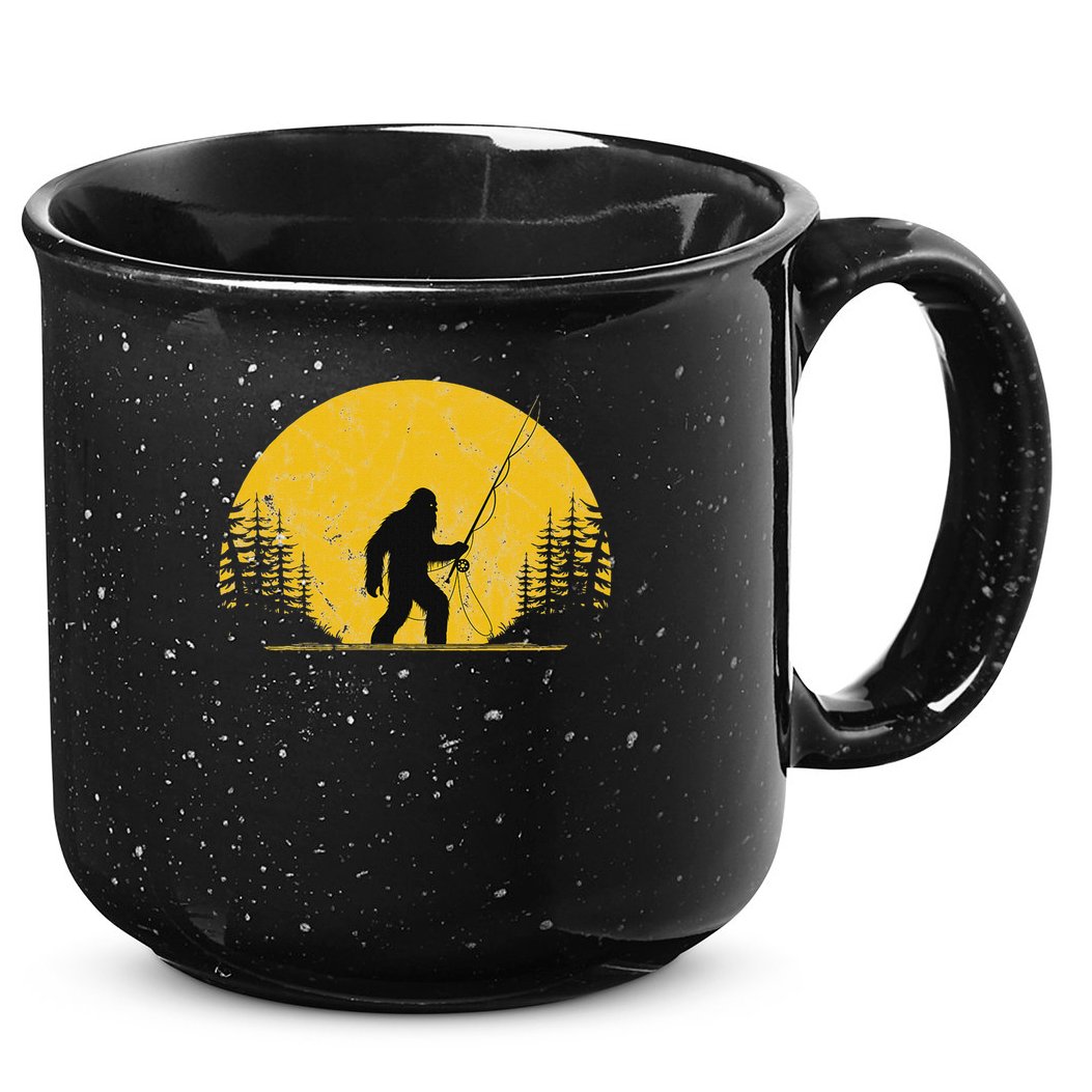 Sasquatch Fly Fishing Vintage Trout Fisherman Funny 15oz Campfire Ceramic Mug