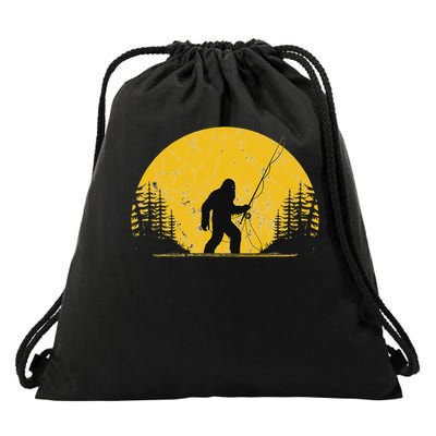 Sasquatch Fly Fishing Vintage Trout Fisherman Funny Drawstring Bag