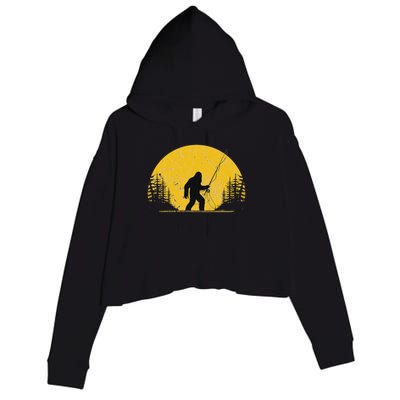 Sasquatch Fly Fishing Vintage Trout Fisherman Funny Crop Fleece Hoodie