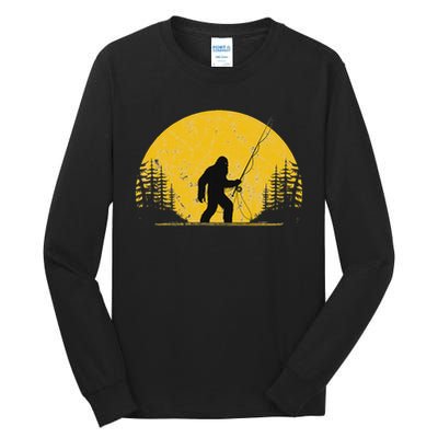 Sasquatch Fly Fishing Vintage Trout Fisherman Funny Tall Long Sleeve T-Shirt