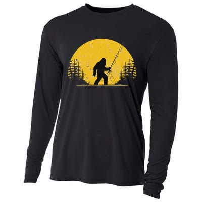 Sasquatch Fly Fishing Vintage Trout Fisherman Funny Cooling Performance Long Sleeve Crew