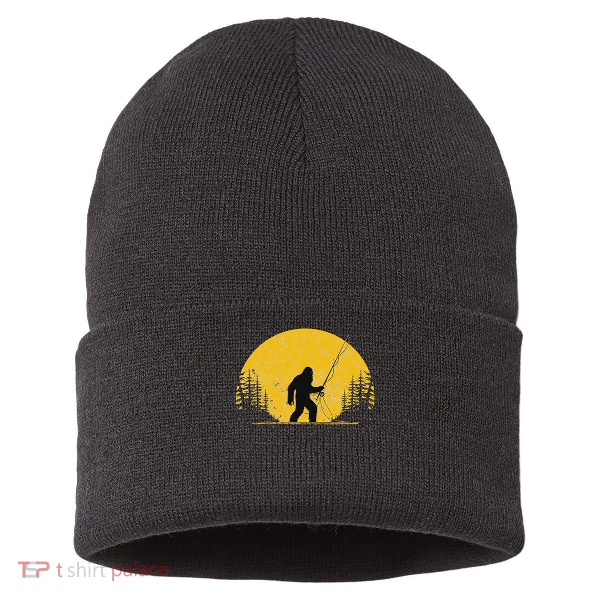 Sasquatch Fly Fishing Vintage Trout Fisherman Funny Sustainable Knit Beanie