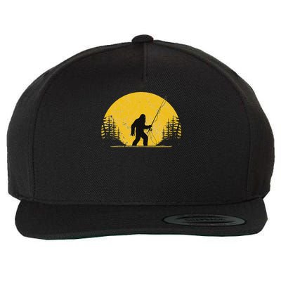 Sasquatch Fly Fishing Vintage Trout Fisherman Funny Wool Snapback Cap