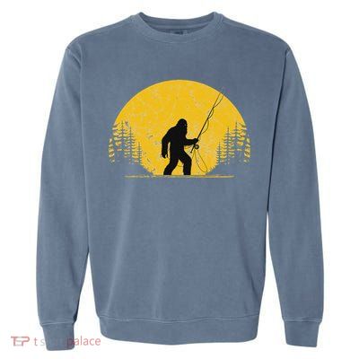 Sasquatch Fly Fishing Vintage Trout Fisherman Funny Garment-Dyed Sweatshirt