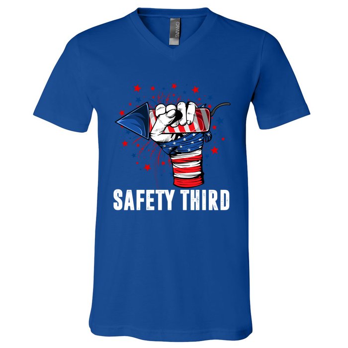 Sarcastic Fireworks Firecrackers 4th Of July Safety Third Gift V-Neck T-Shirt