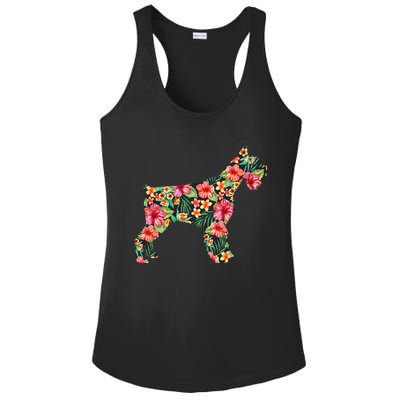 Schnauzer Flower Funny Dog Silhouette Floral Gifts Women Ladies PosiCharge Competitor Racerback Tank