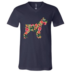 Schnauzer Flower Funny Dog Silhouette Floral Gifts Women V-Neck T-Shirt