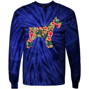 Schnauzer Flower Funny Dog Silhouette Floral Gifts Women Tie-Dye Long Sleeve Shirt