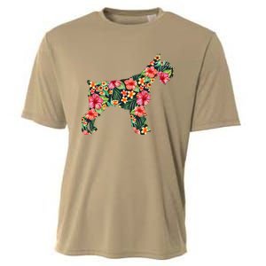 Schnauzer Flower Funny Dog Silhouette Floral Gifts Women Cooling Performance Crew T-Shirt