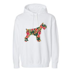 Schnauzer Flower Funny Dog Silhouette Floral Gifts Women Garment-Dyed Fleece Hoodie