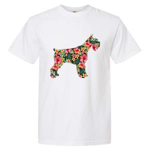 Schnauzer Flower Funny Dog Silhouette Floral Gifts Women Garment-Dyed Heavyweight T-Shirt