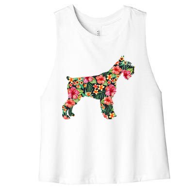 Schnauzer Flower Funny Dog Silhouette Floral Gifts Women Women's Racerback Cropped Tank