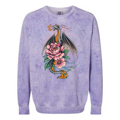 Springtime Floral Fire Dragon Colorblast Crewneck Sweatshirt