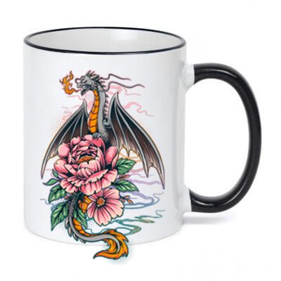 Springtime Floral Fire Dragon 11oz Black Color Changing Mug