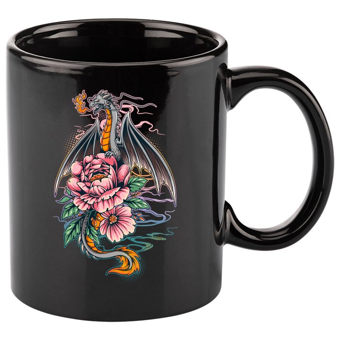 Springtime Floral Fire Dragon 11oz C Handle Ceramic Mug