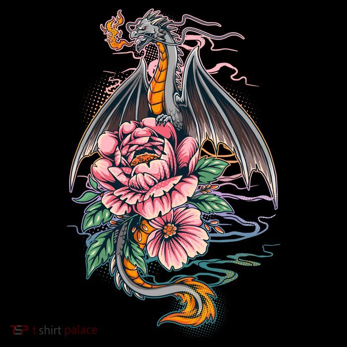 Springtime Floral Fire Dragon Cooling Performance Long Sleeve Crew