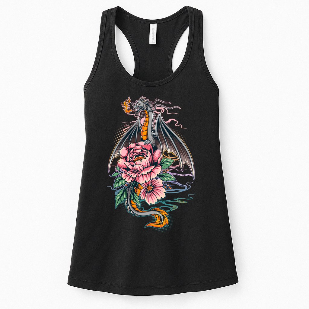 Springtime Floral Fire Dragon Womens Tank Top