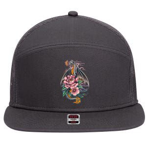 Springtime Floral Fire Dragon 7 Panel Mesh Trucker Snapback Hat