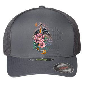 Springtime Floral Fire Dragon Flexfit Unipanel Trucker Cap