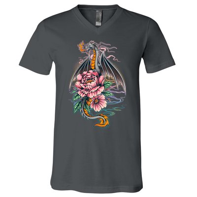 Springtime Floral Fire Dragon V-Neck T-Shirt