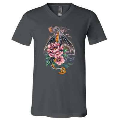 Springtime Floral Fire Dragon V-Neck T-Shirt