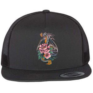 Springtime Floral Fire Dragon Flat Bill Trucker Hat