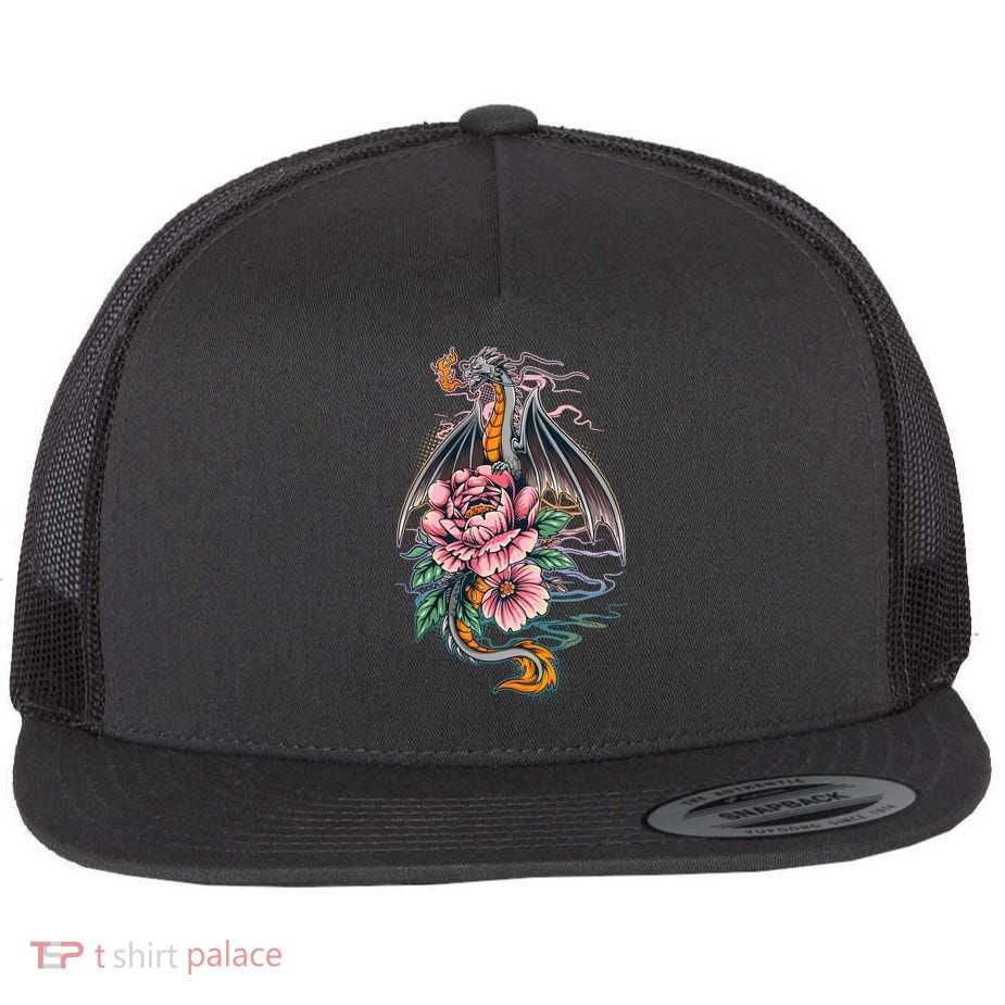 Springtime Floral Fire Dragon Flatbill Hat