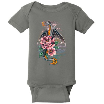 Springtime Floral Fire Dragon Baby Bodysuit