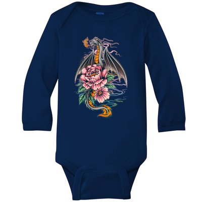 Springtime Floral Fire Dragon Baby Long Sleeve Bodysuit