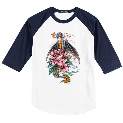 Springtime Floral Fire Dragon Baseball Sleeve Shirt