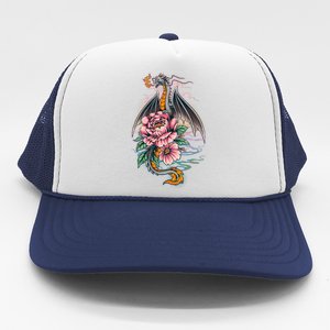 Springtime Floral Fire Dragon Trucker Hat